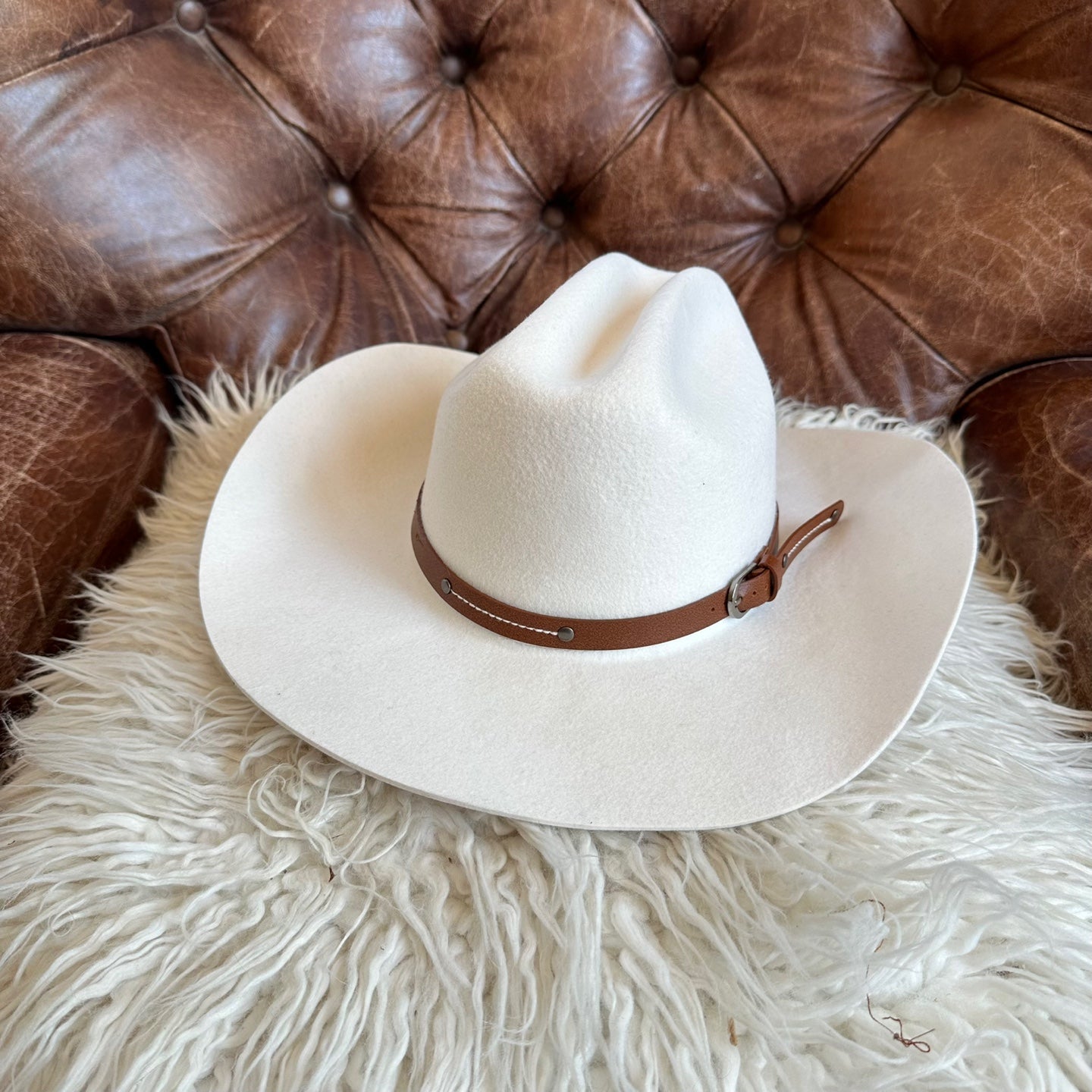 WOOL CATTLEMAN COWBOY WESTERN HAT W/ LEATHER BELT