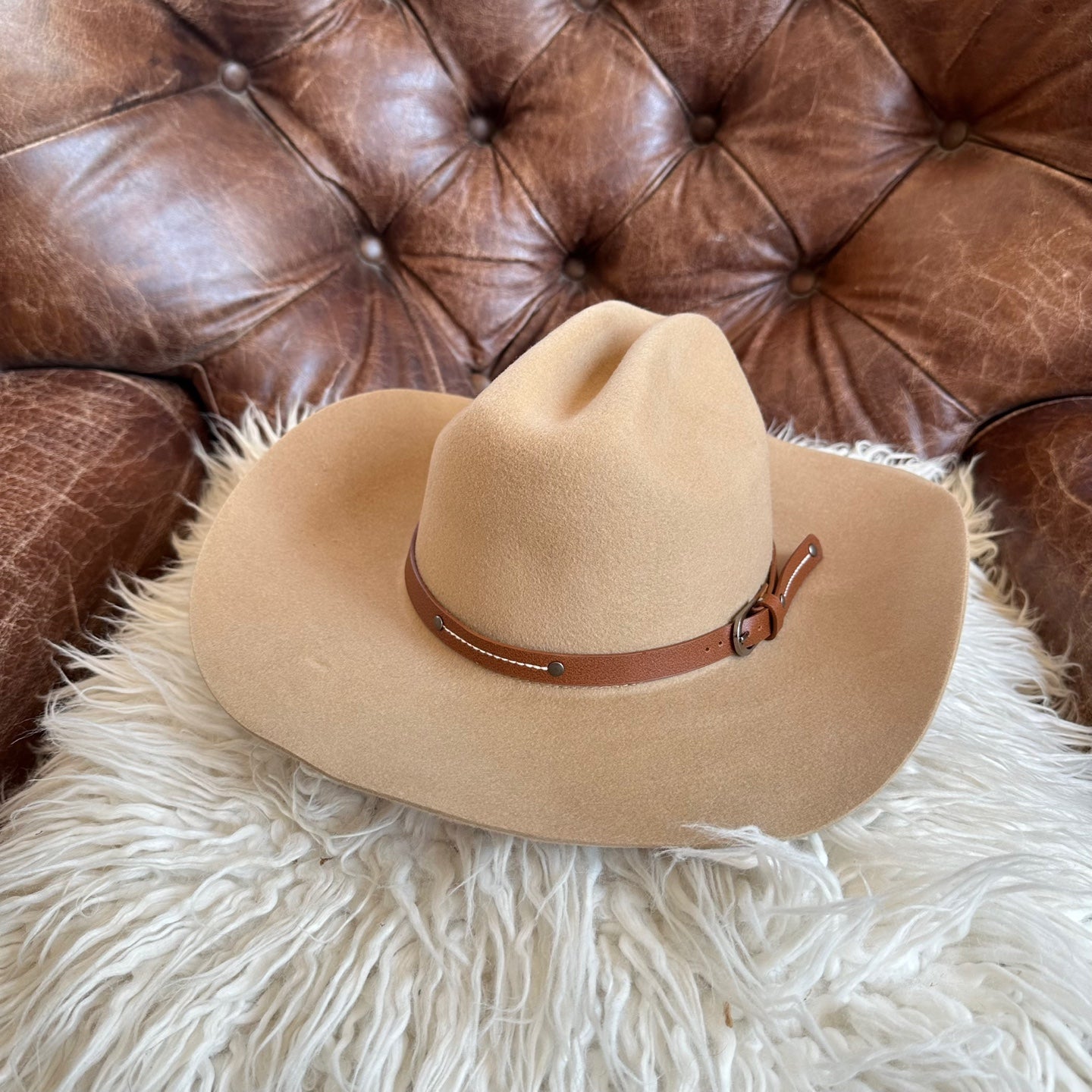 WOOL CATTLEMAN COWBOY WESTERN HAT W/ LEATHER BELT