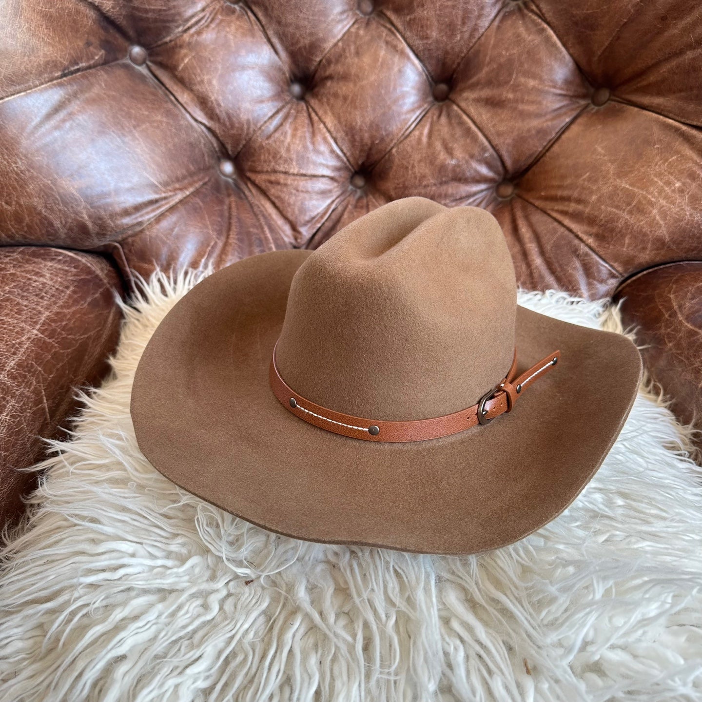 WOOL CATTLEMAN COWBOY WESTERN HAT W/ LEATHER BELT