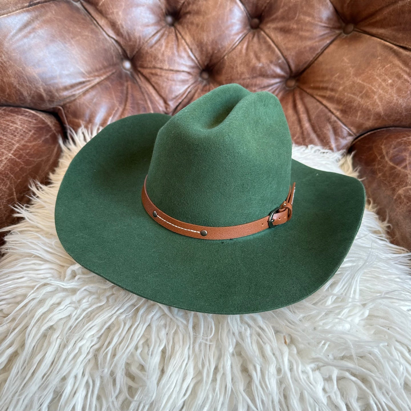 WOOL CATTLEMAN COWBOY WESTERN HAT W/ LEATHER BELT