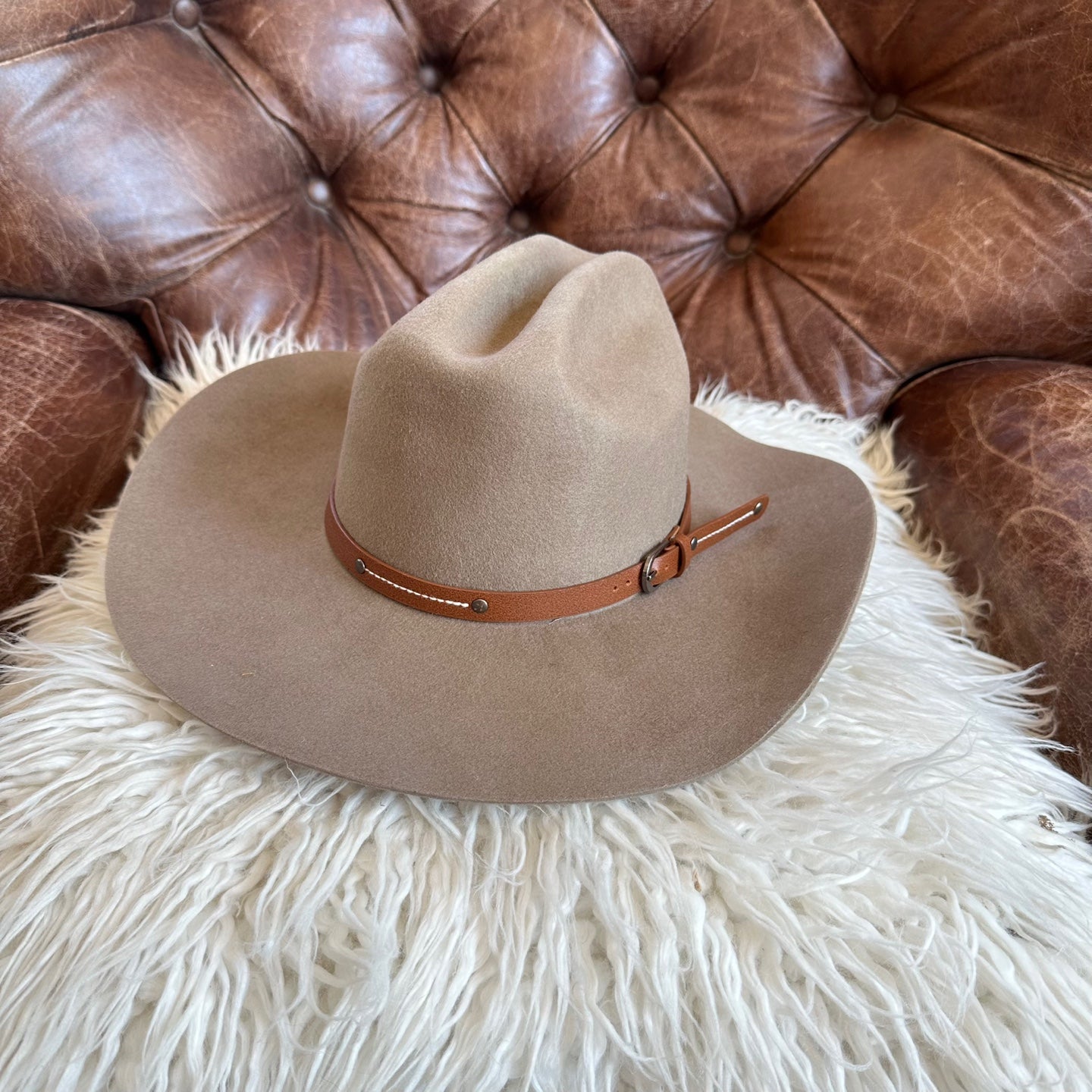 WOOL CATTLEMAN COWBOY WESTERN HAT W/ LEATHER BELT
