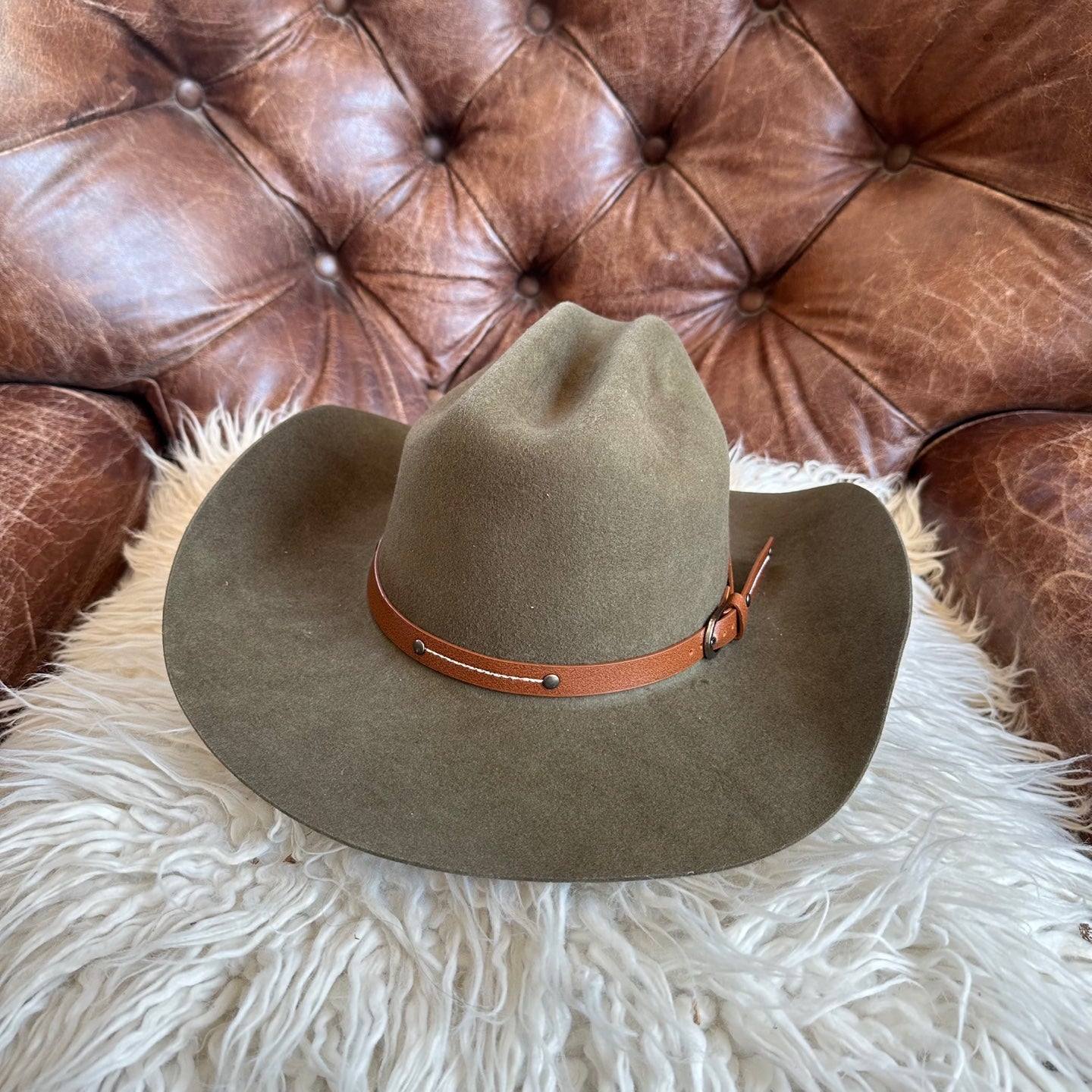 WOOL CATTLEMAN COWBOY WESTERN HAT W/ LEATHER BELT