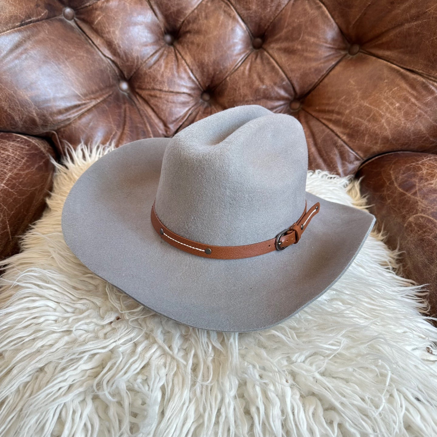 WOOL CATTLEMAN COWBOY WESTERN HAT W/ LEATHER BELT