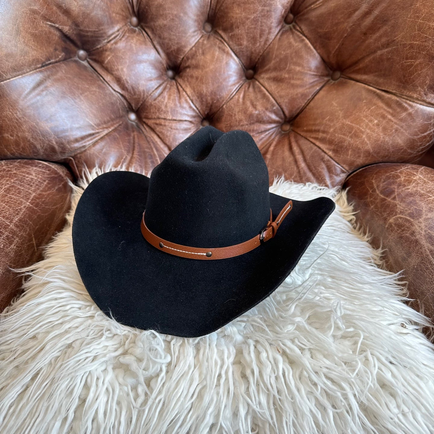 WOOL CATTLEMAN COWBOY WESTERN HAT W/ LEATHER BELT