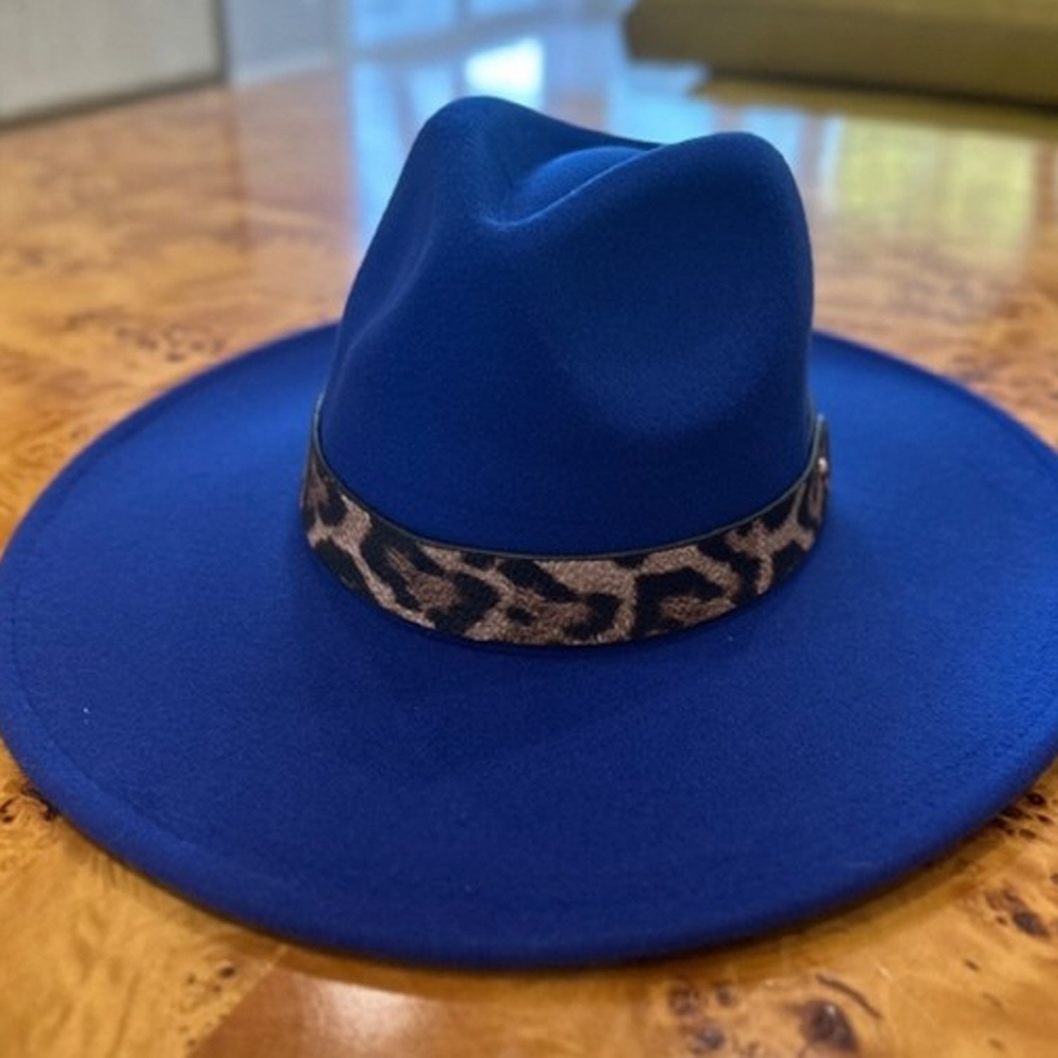 VEGAN FELT PANAMA HAT W/ LEOPARD PRINTED BELT