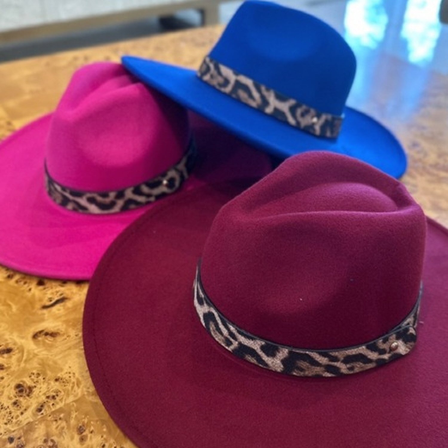VEGAN FELT PANAMA HAT W/ LEOPARD PRINTED BELT