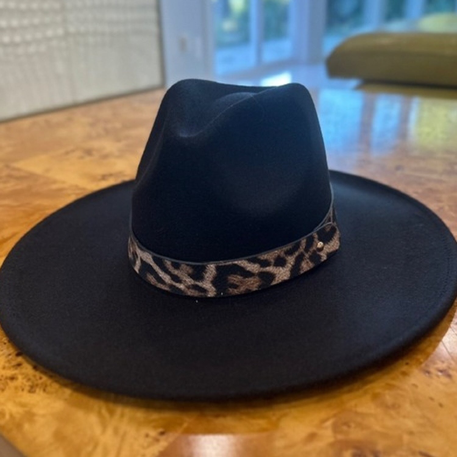 VEGAN FELT PANAMA HAT W/ LEOPARD PRINTED BELT