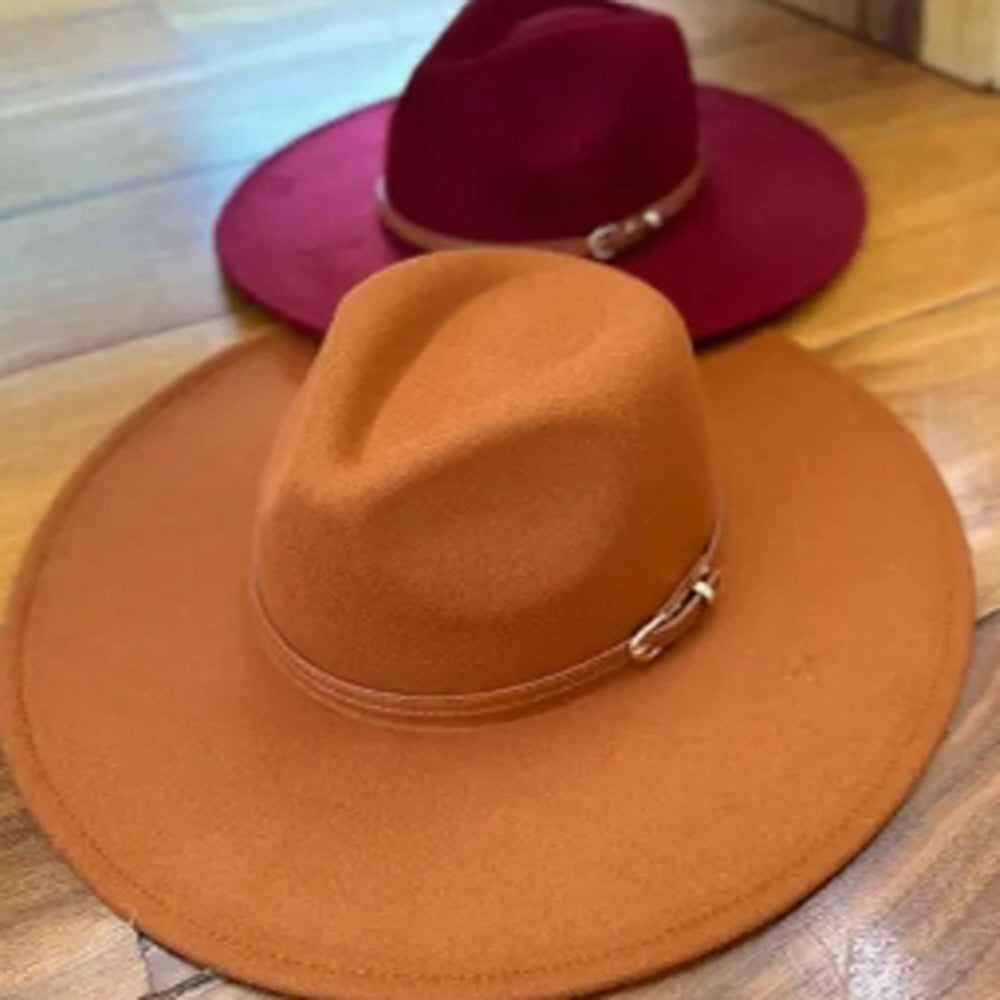 VEGAN FELT PANAMA HAT W/ LEATHER BELT