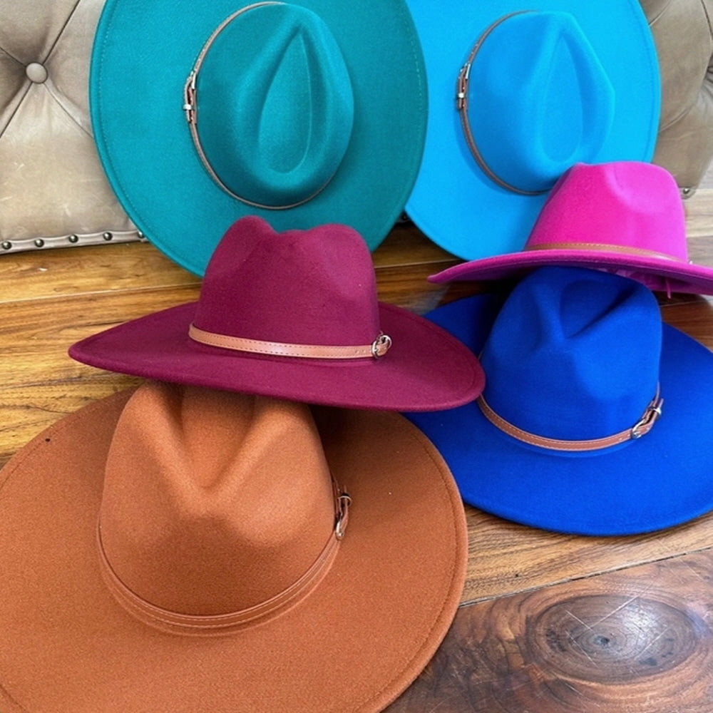 VEGAN FELT PANAMA HAT W/ LEATHER BELT