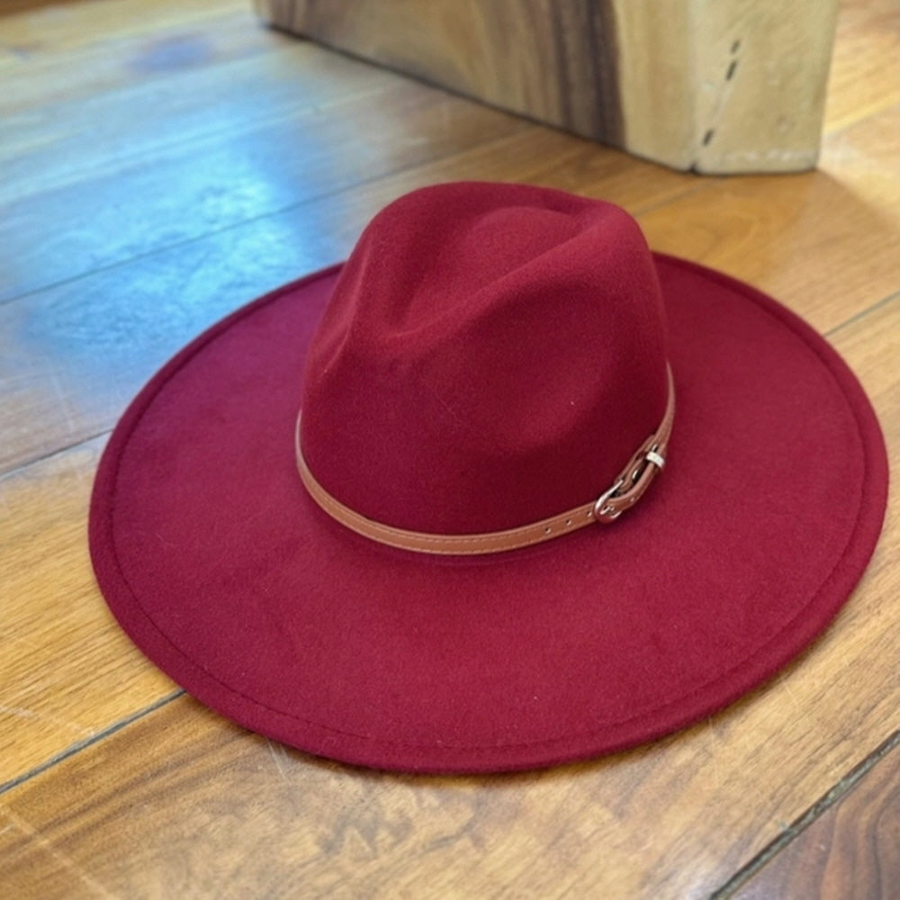 VEGAN FELT PANAMA HAT W/ LEATHER BELT