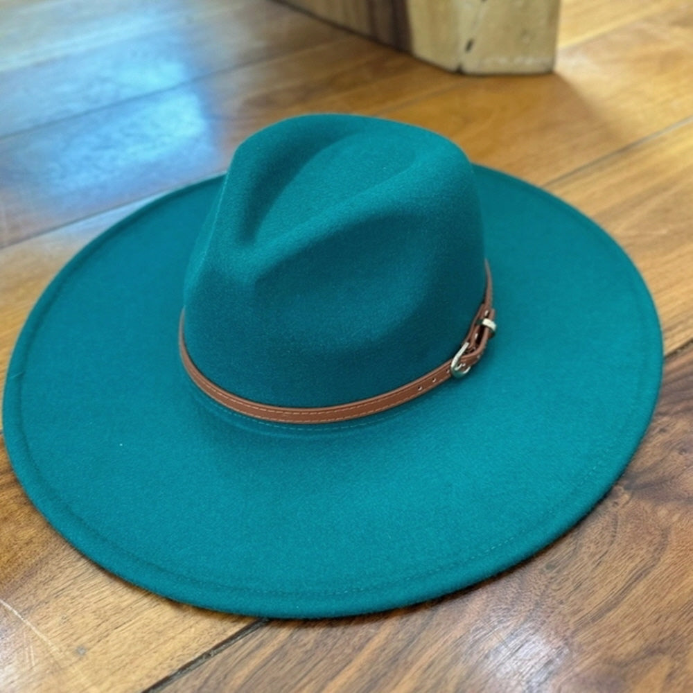 VEGAN FELT PANAMA HAT W/ LEATHER BELT