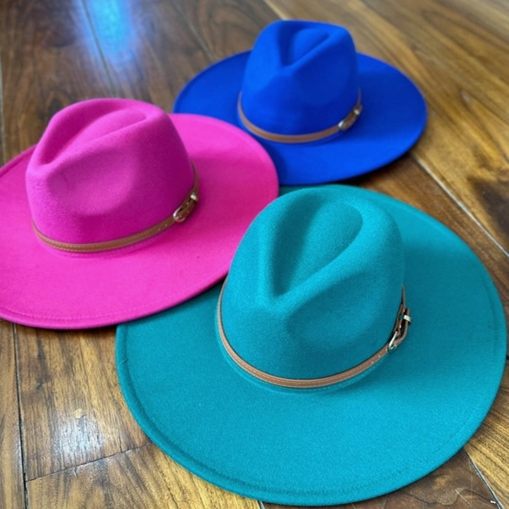 VEGAN FELT PANAMA HAT W/ LEATHER BELT
