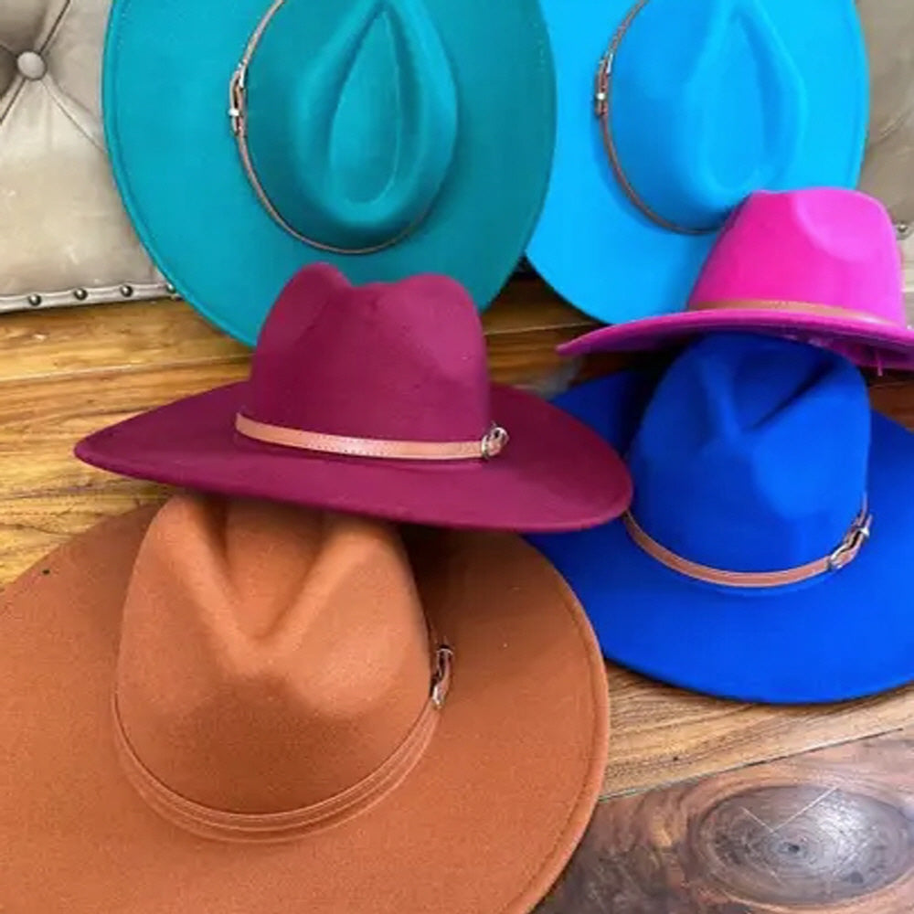 VEGAN FELT PANAMA HAT W/ LEATHER BELT