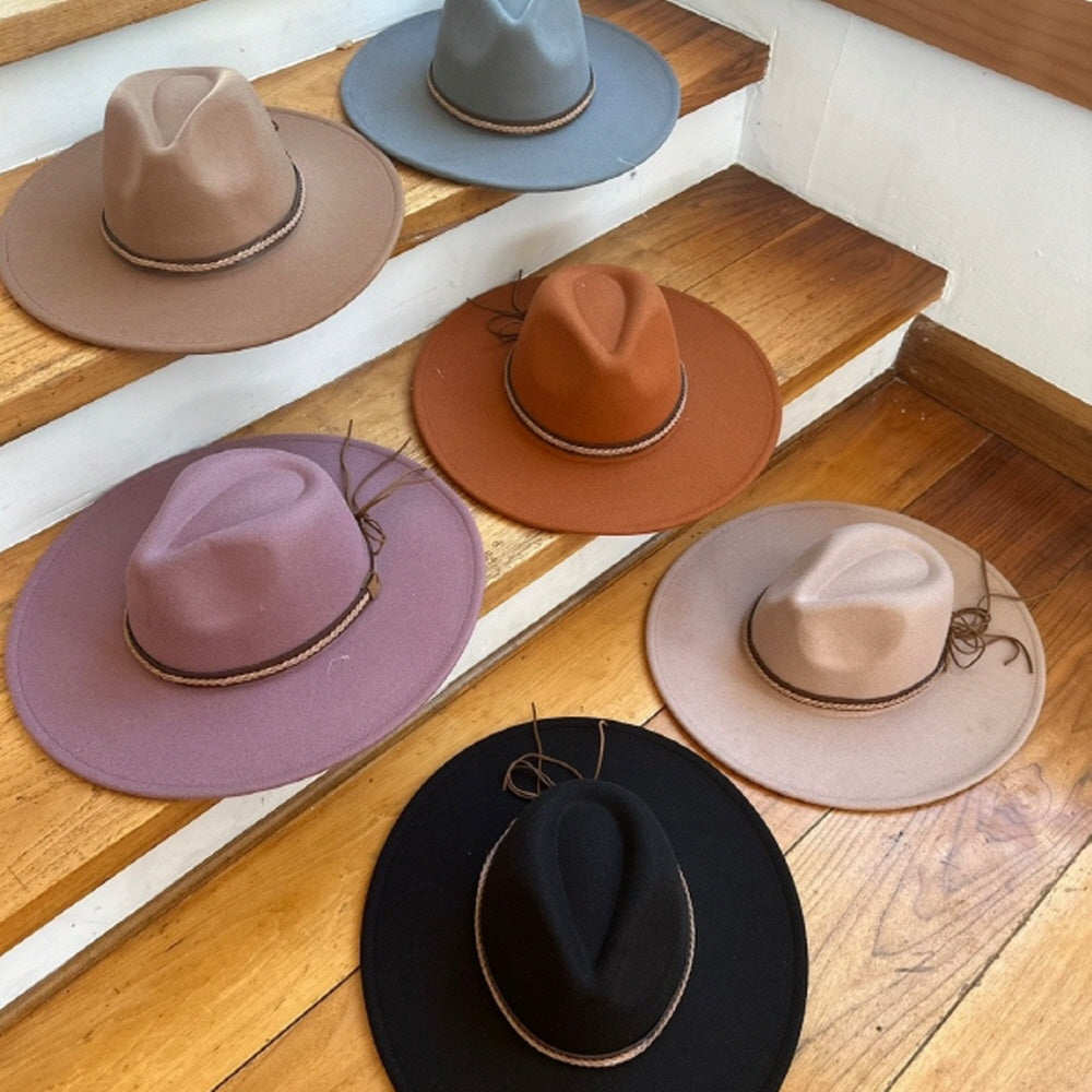 VEGAN FELT FEDORA W/ BRAID LEATHER BELT