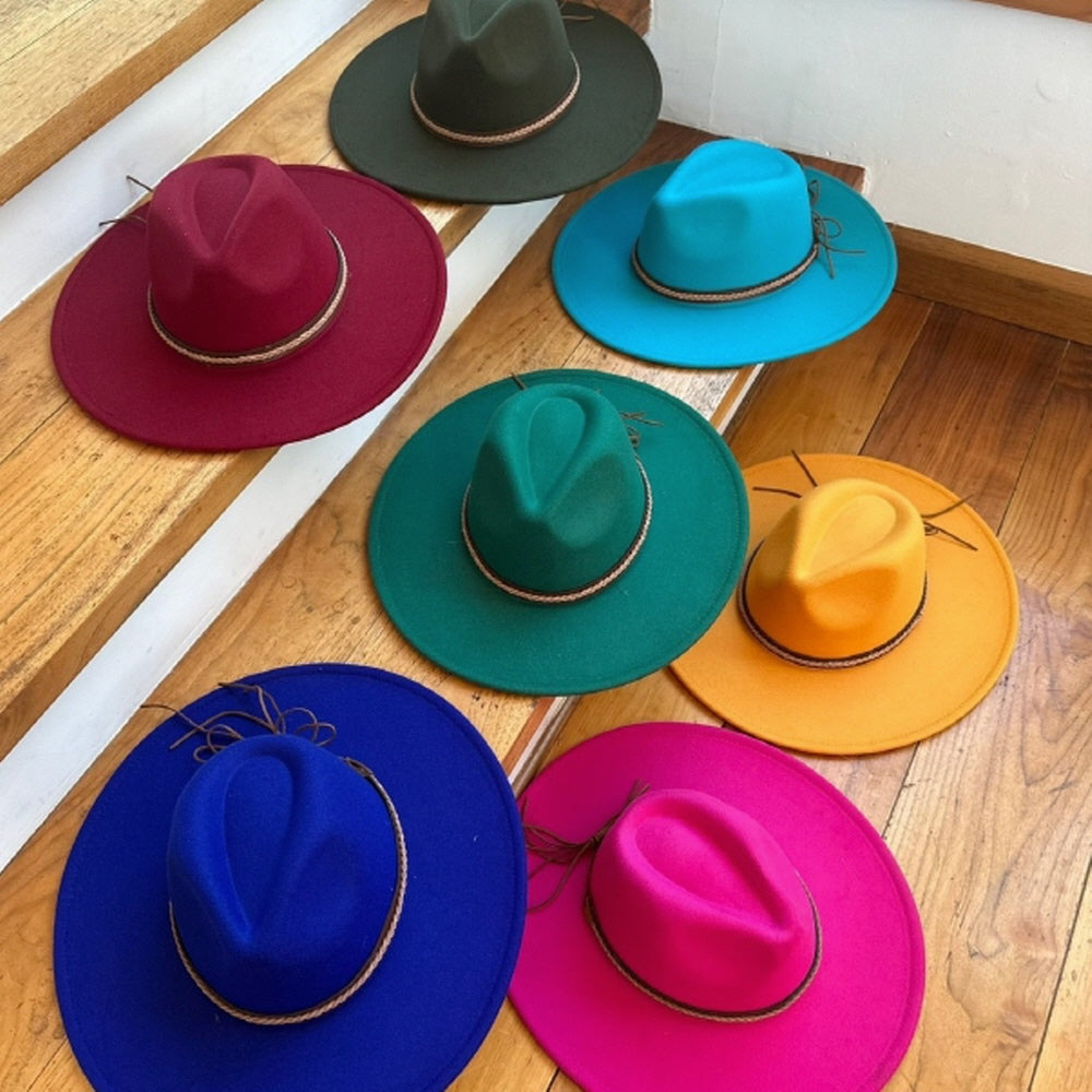 VEGAN FELT FEDORA W/ BRAID LEATHER BELT