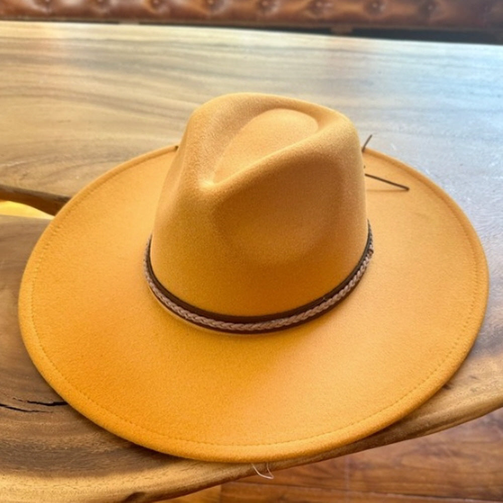 VEGAN FELT FEDORA W/ BRAID LEATHER BELT