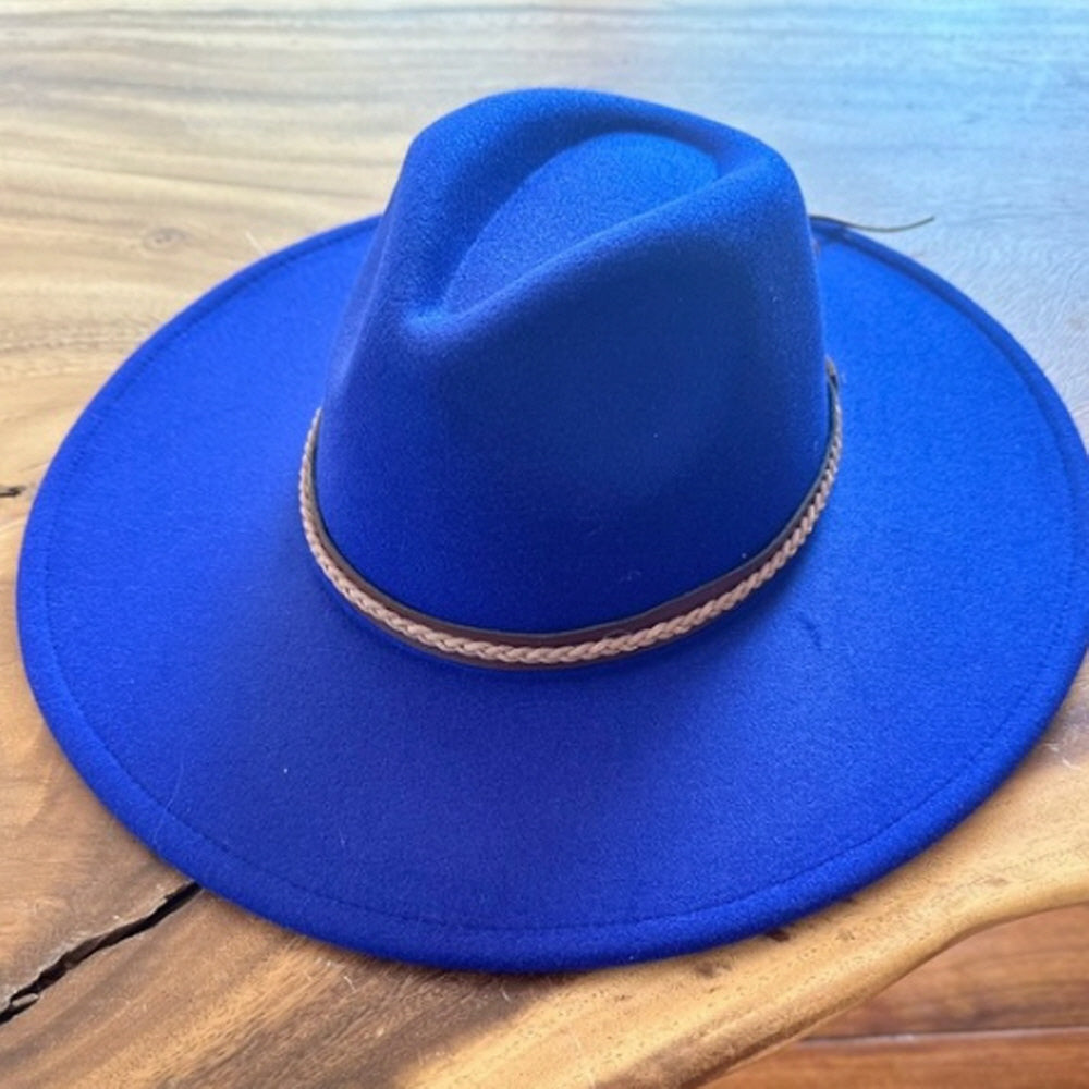 VEGAN FELT FEDORA W/ BRAID LEATHER BELT