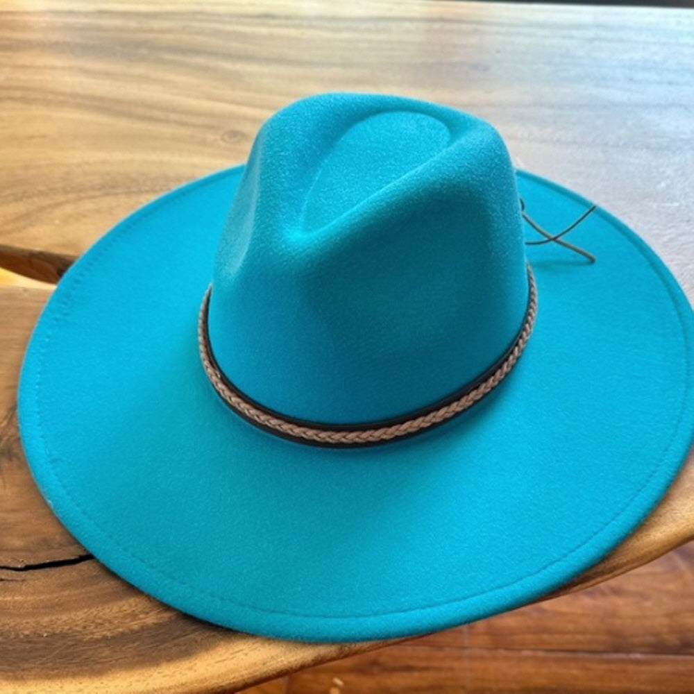 VEGAN FELT FEDORA W/ BRAID LEATHER BELT