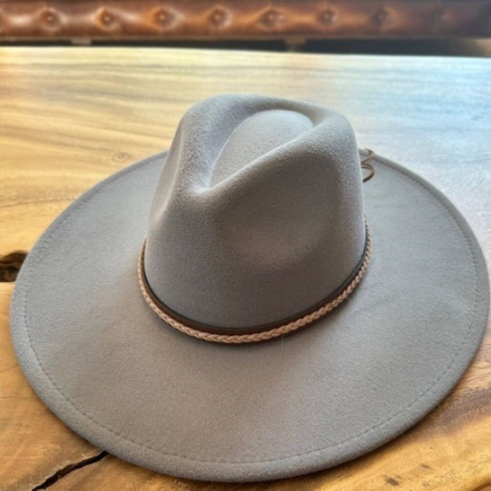 VEGAN FELT FEDORA W/ BRAID LEATHER BELT