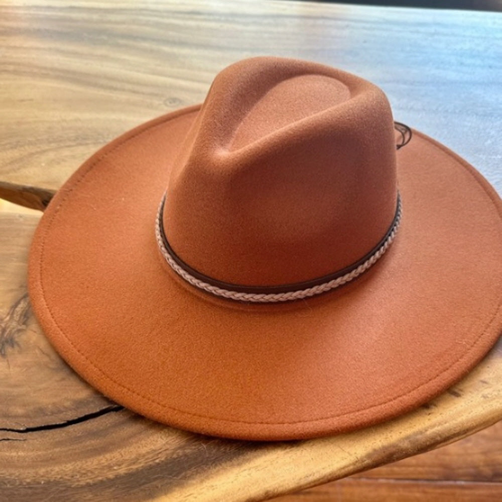 VEGAN FELT FEDORA W/ BRAID LEATHER BELT