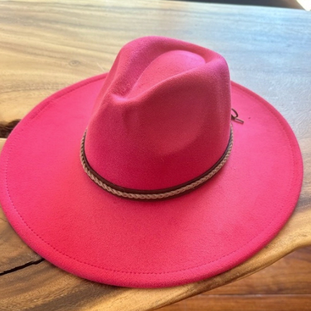 VEGAN FELT FEDORA W/ BRAID LEATHER BELT