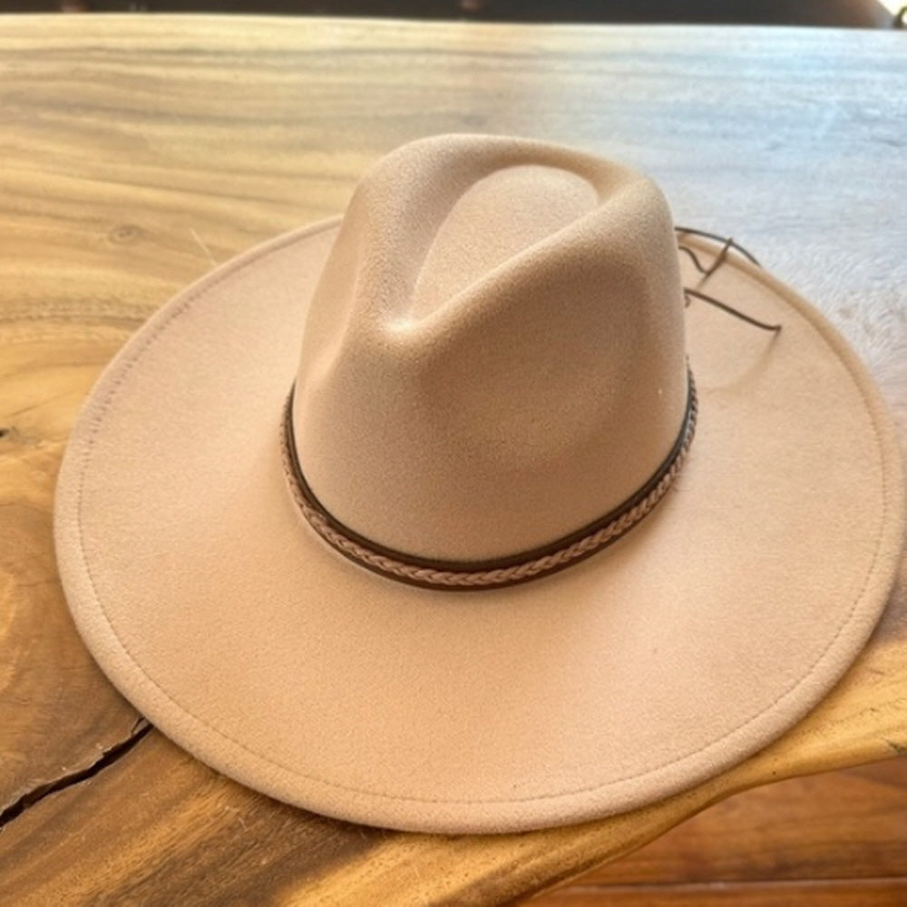 VEGAN FELT FEDORA W/ BRAID LEATHER BELT
