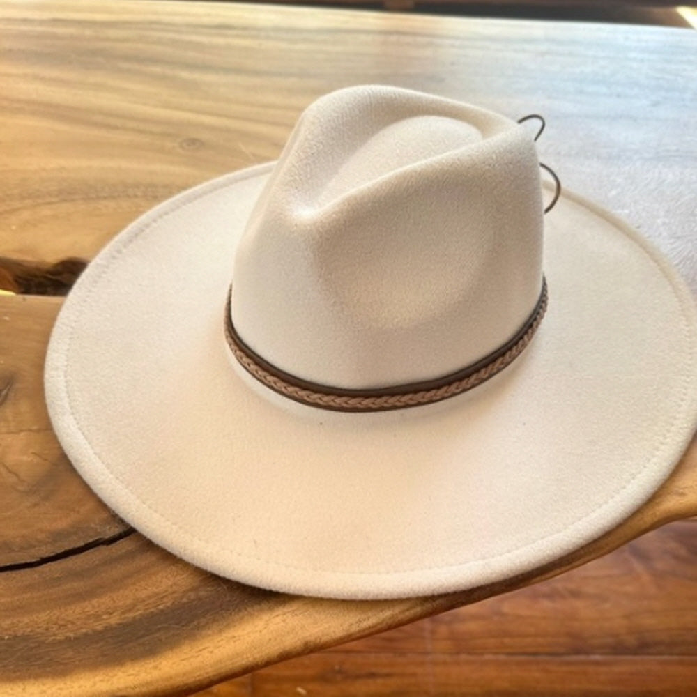 VEGAN FELT FEDORA W/ BRAID LEATHER BELT
