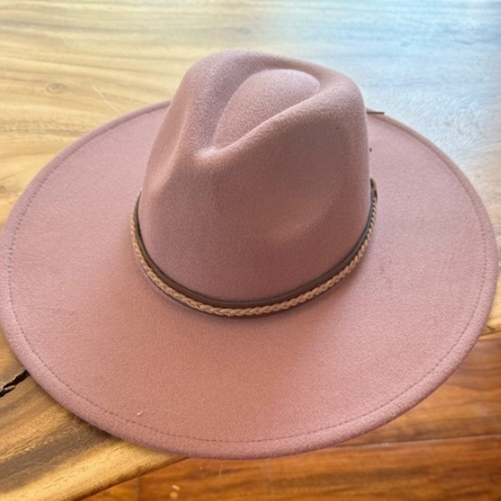VEGAN FELT FEDORA W/ BRAID LEATHER BELT