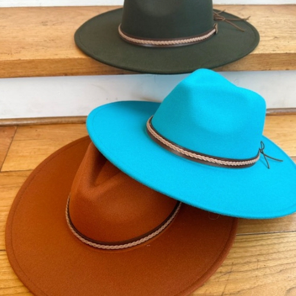 VEGAN FELT FEDORA W/ BRAID LEATHER BELT