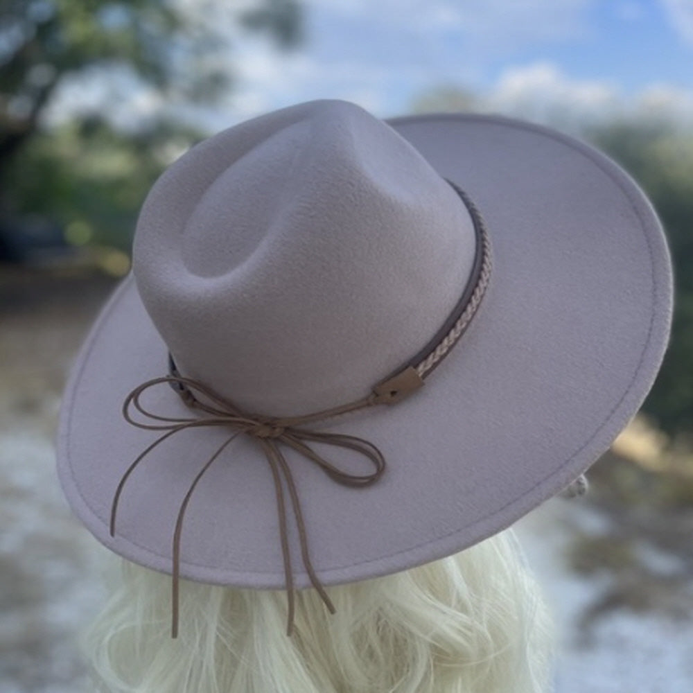 VEGAN FELT FEDORA W/ BRAID LEATHER BELT