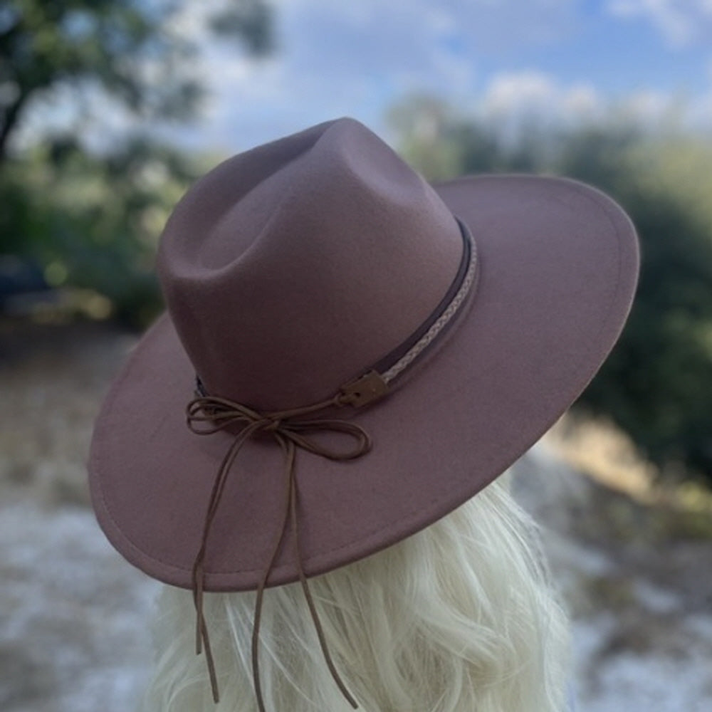 VEGAN FELT FEDORA W/ BRAID LEATHER BELT