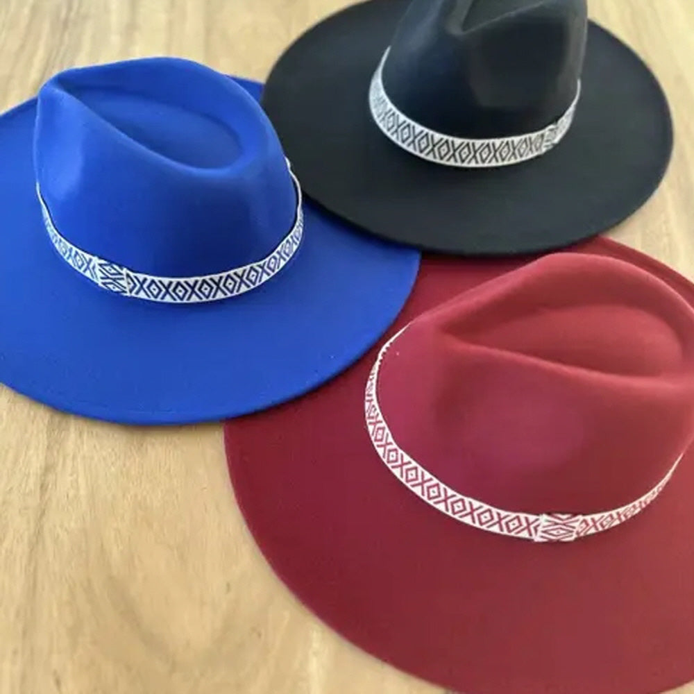 VEGAN FELT FEDORA HAT W/ JACQUARD TAPE
