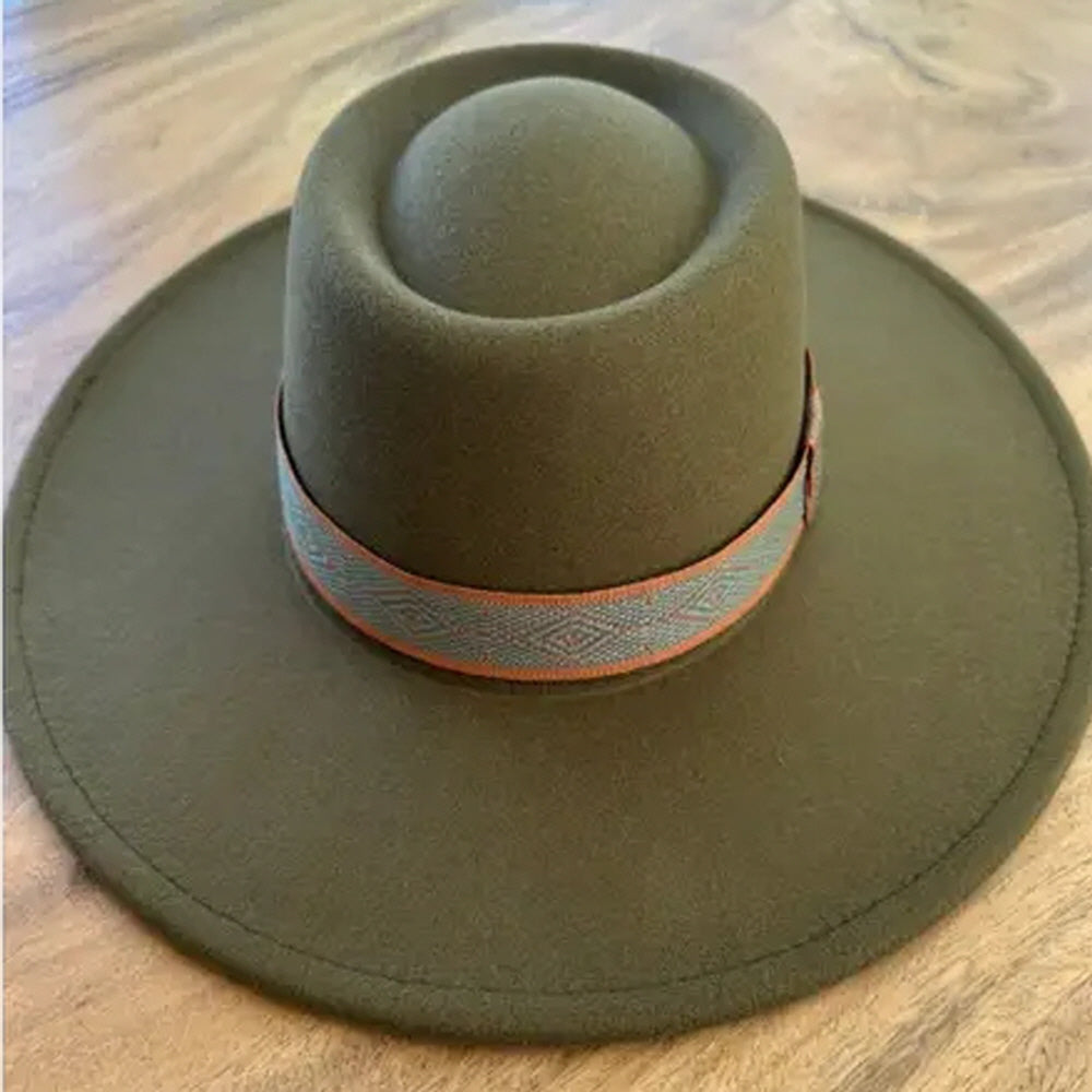 VEGAN FELT GAMLBLER HAT WITH JACQUARD TAPE (Copy)