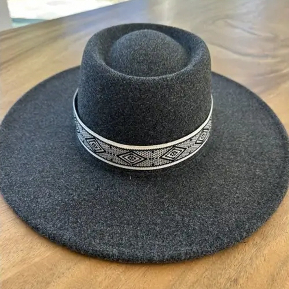 VEGAN FELT GAMLBLER HAT WITH JACQUARD TAPE (Copy)