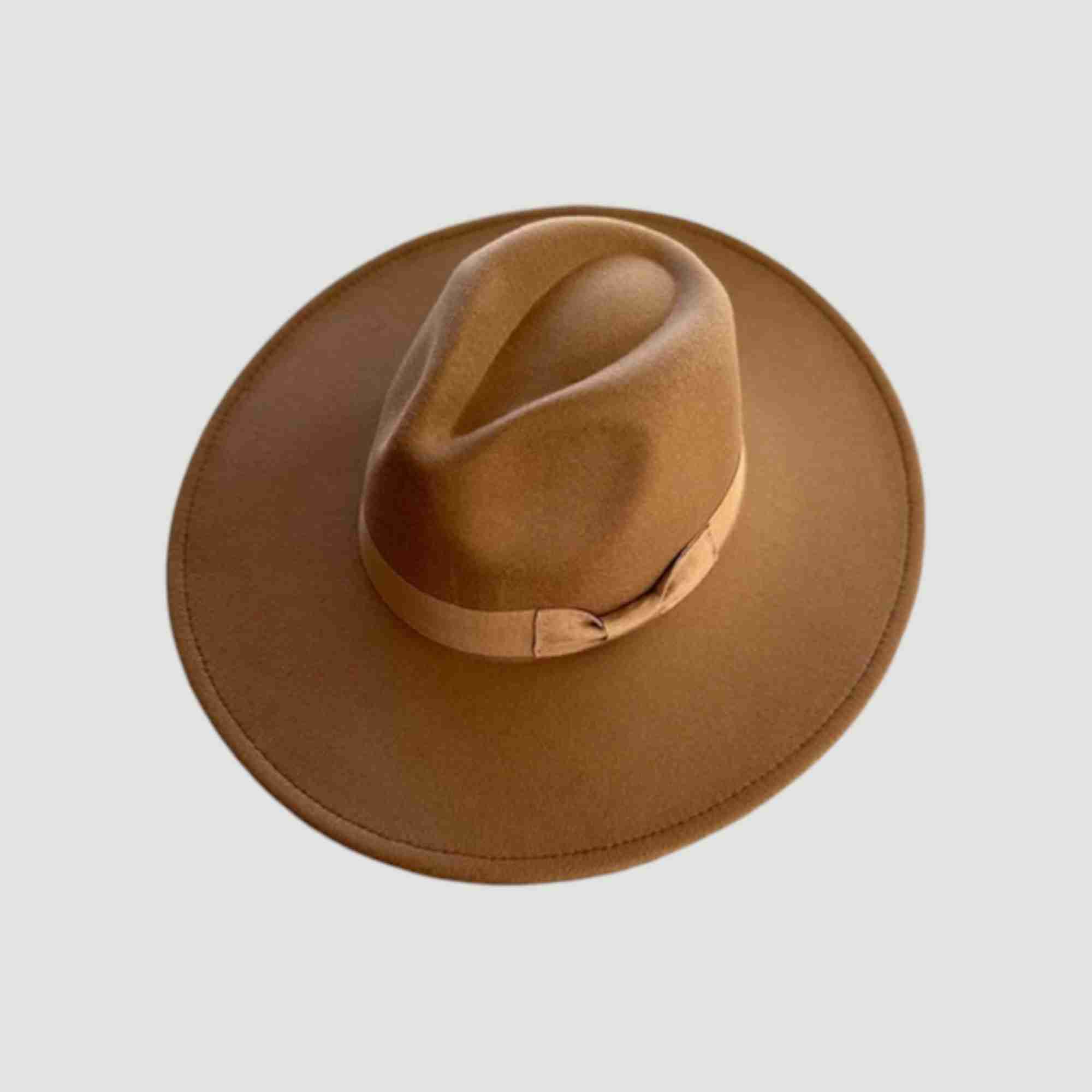 Vegan Felt Wide Brim Panama Rancher Hat Matching grosgrain band-24 Colors
