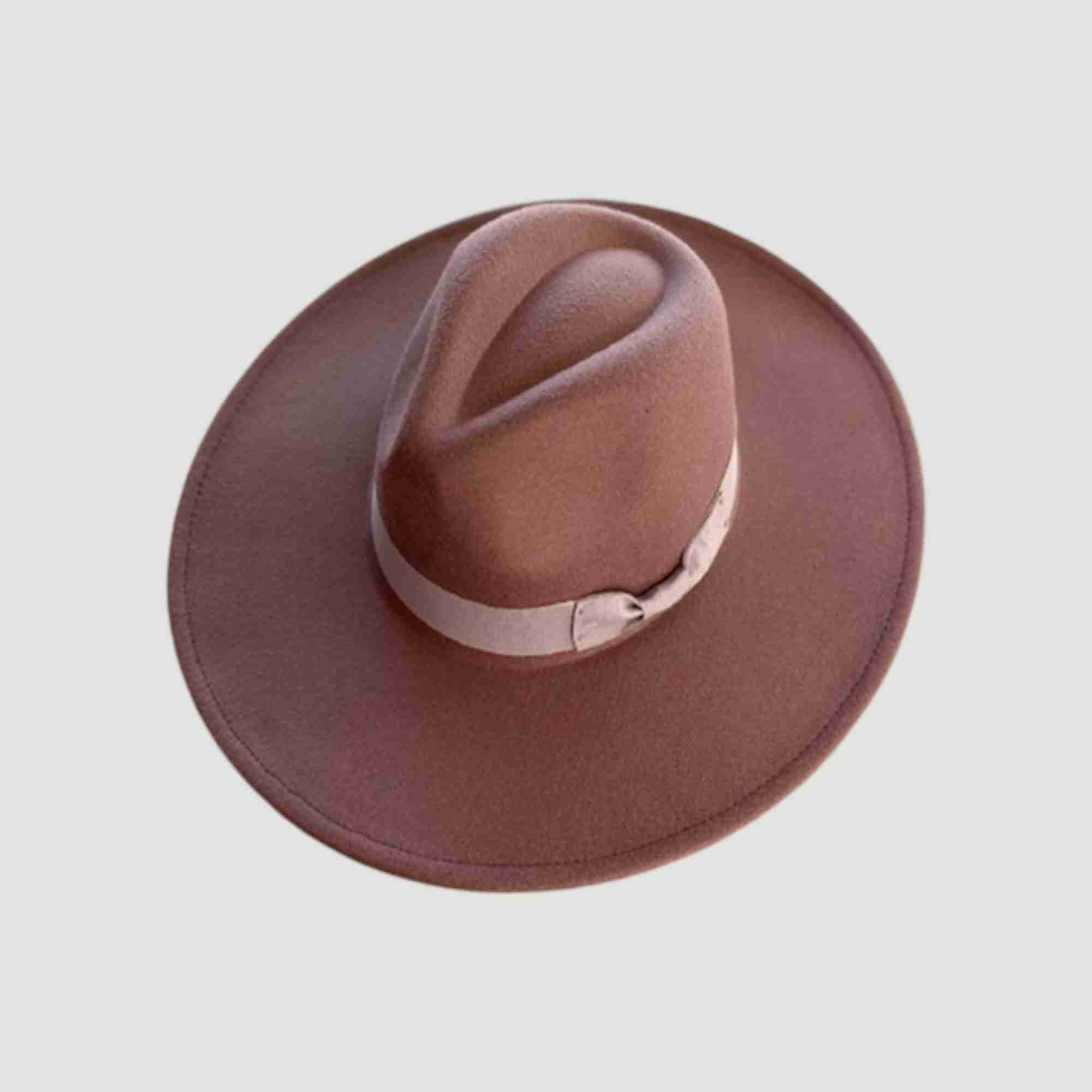 Vegan Felt Wide Brim Panama Rancher Hat Matching grosgrain band-24 Colors