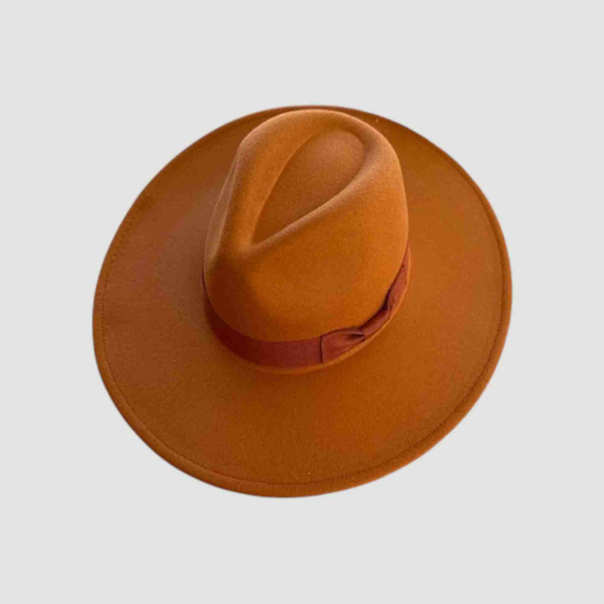 Vegan Felt Wide Brim Panama Rancher Hat Matching grosgrain band-24 Colors