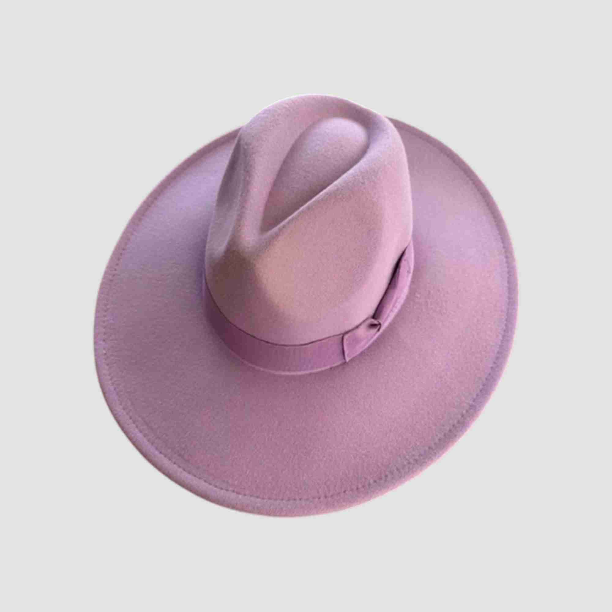 Vegan Felt Wide Brim Panama Rancher Hat Matching grosgrain band-24 Colors