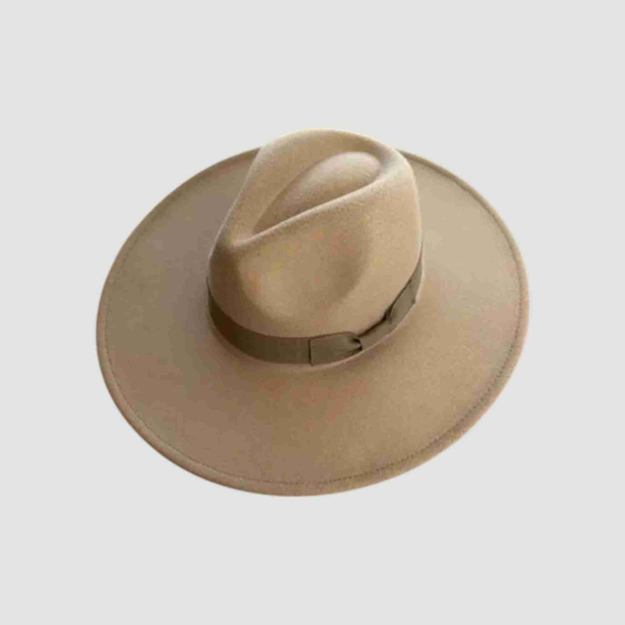 Vegan Felt Wide Brim Panama Rancher Hat Matching grosgrain band-24 Colors