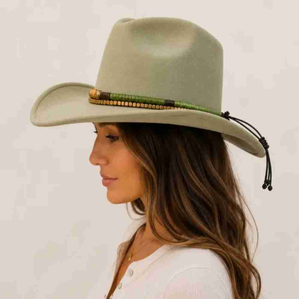 Boho Western Green Beaded Adjustable Hat Band
