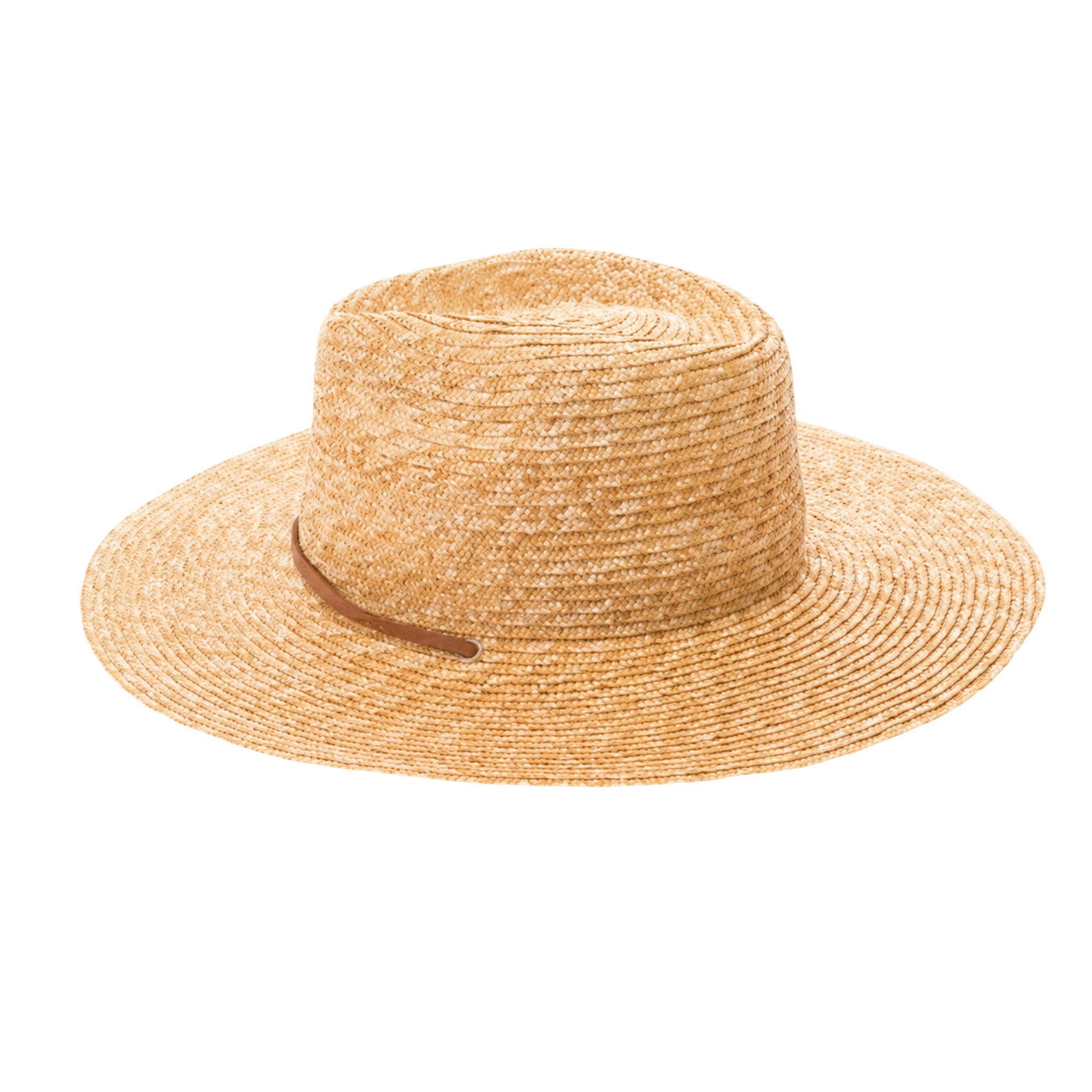 Wheat Straw Wide Brim Rancher Hat with Leather Chin Cord