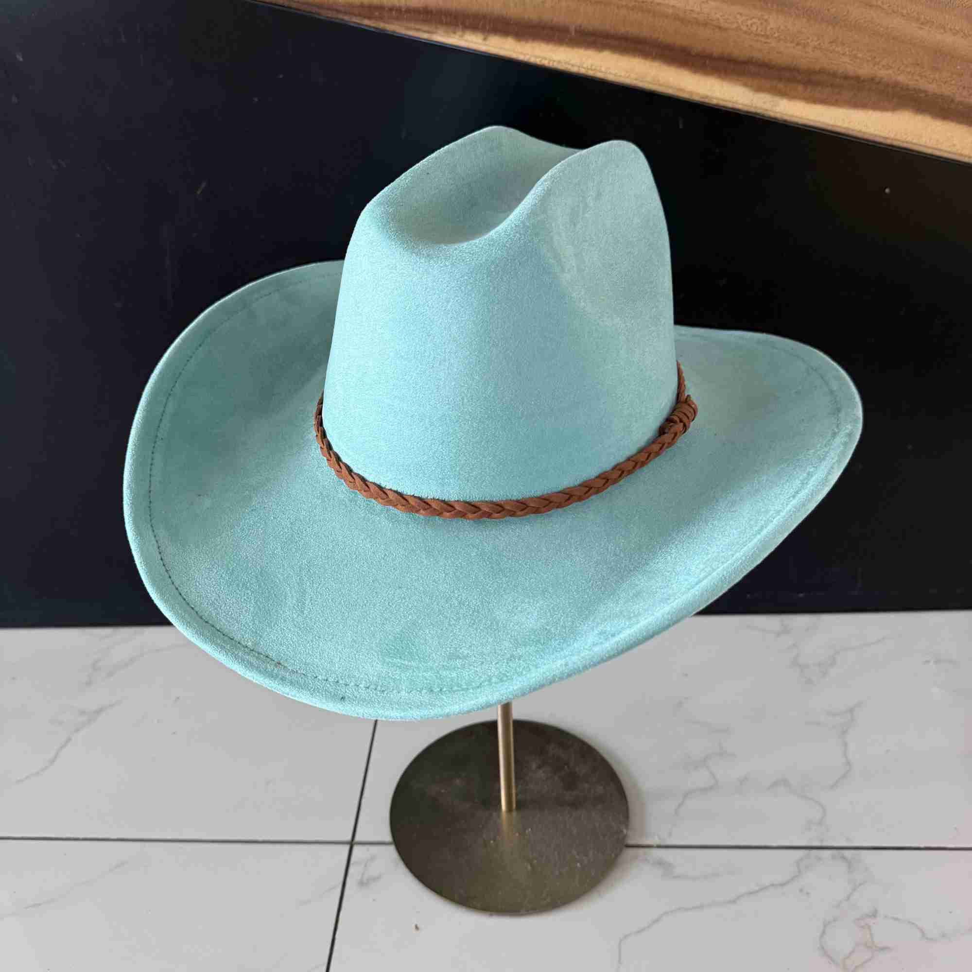 Vegan Suede Cattleman Hat W/Braide suede hat band