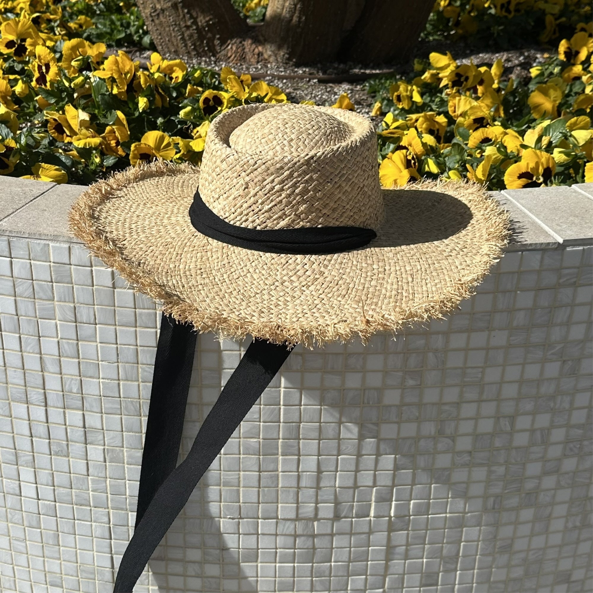 Frayed Edge Straw Rancher Hat with Ribbon Tie