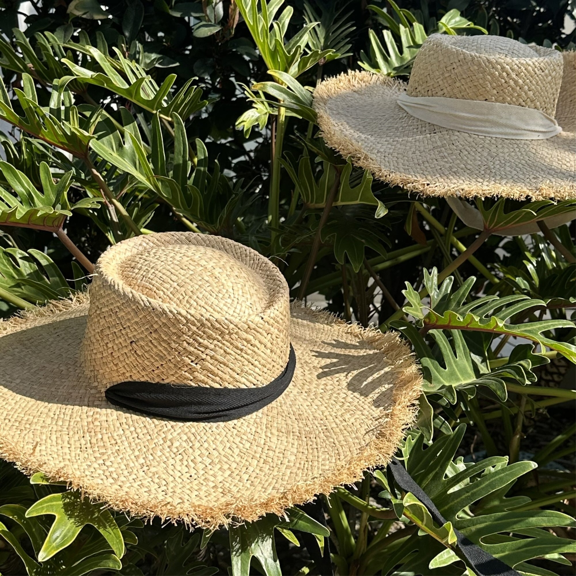 Frayed Edge Straw Rancher Hat with Ribbon Tie