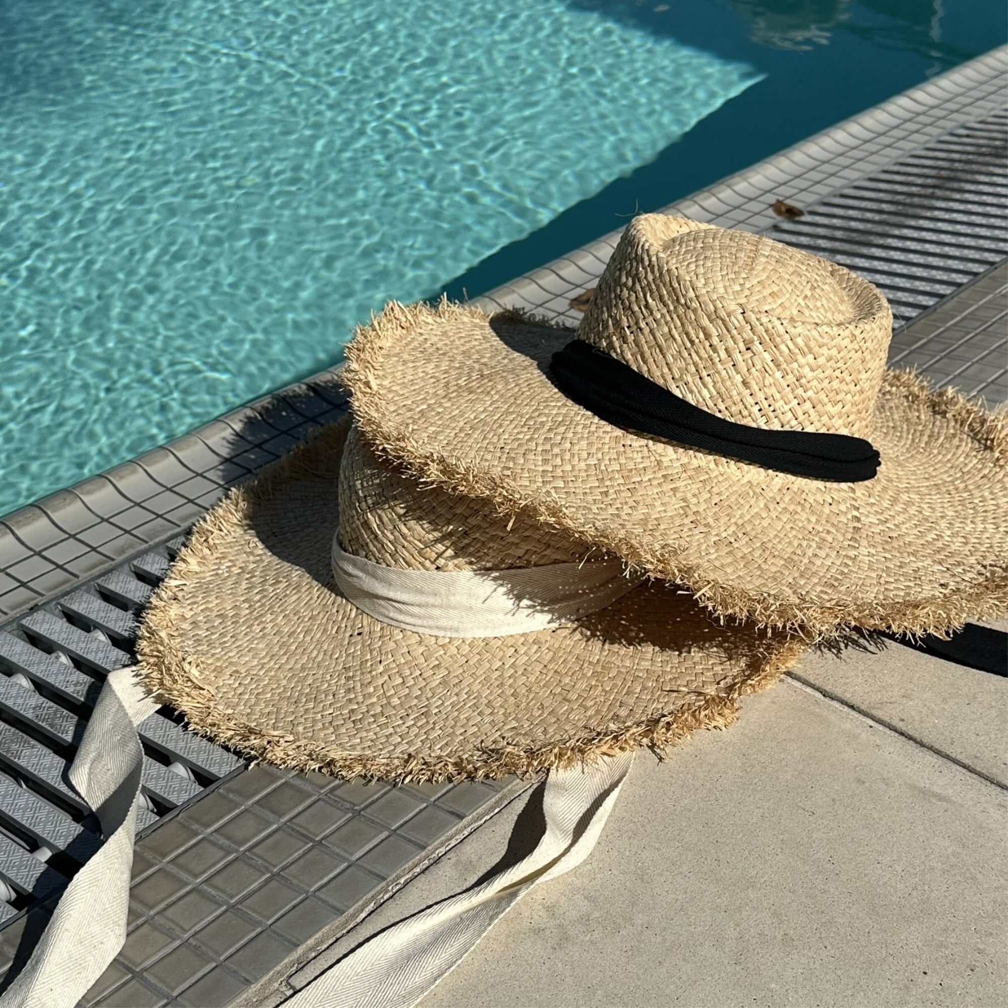 Frayed Edge Straw Rancher Hat with Ribbon Tie