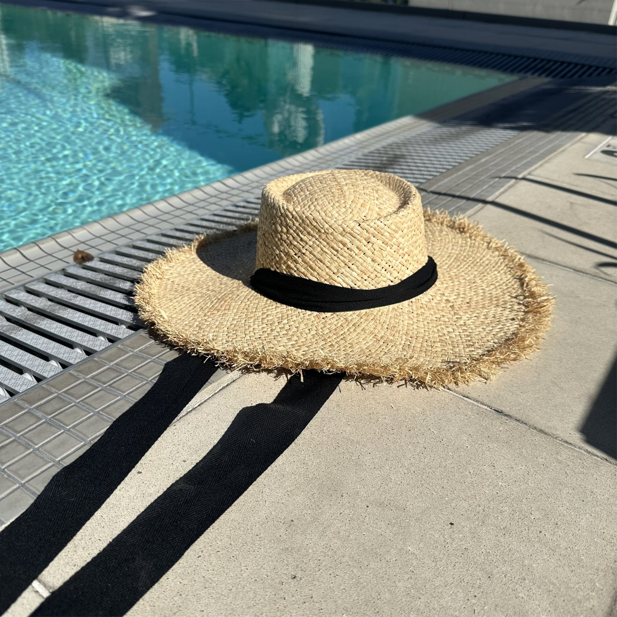 Frayed Edge Straw Rancher Hat with Ribbon Tie