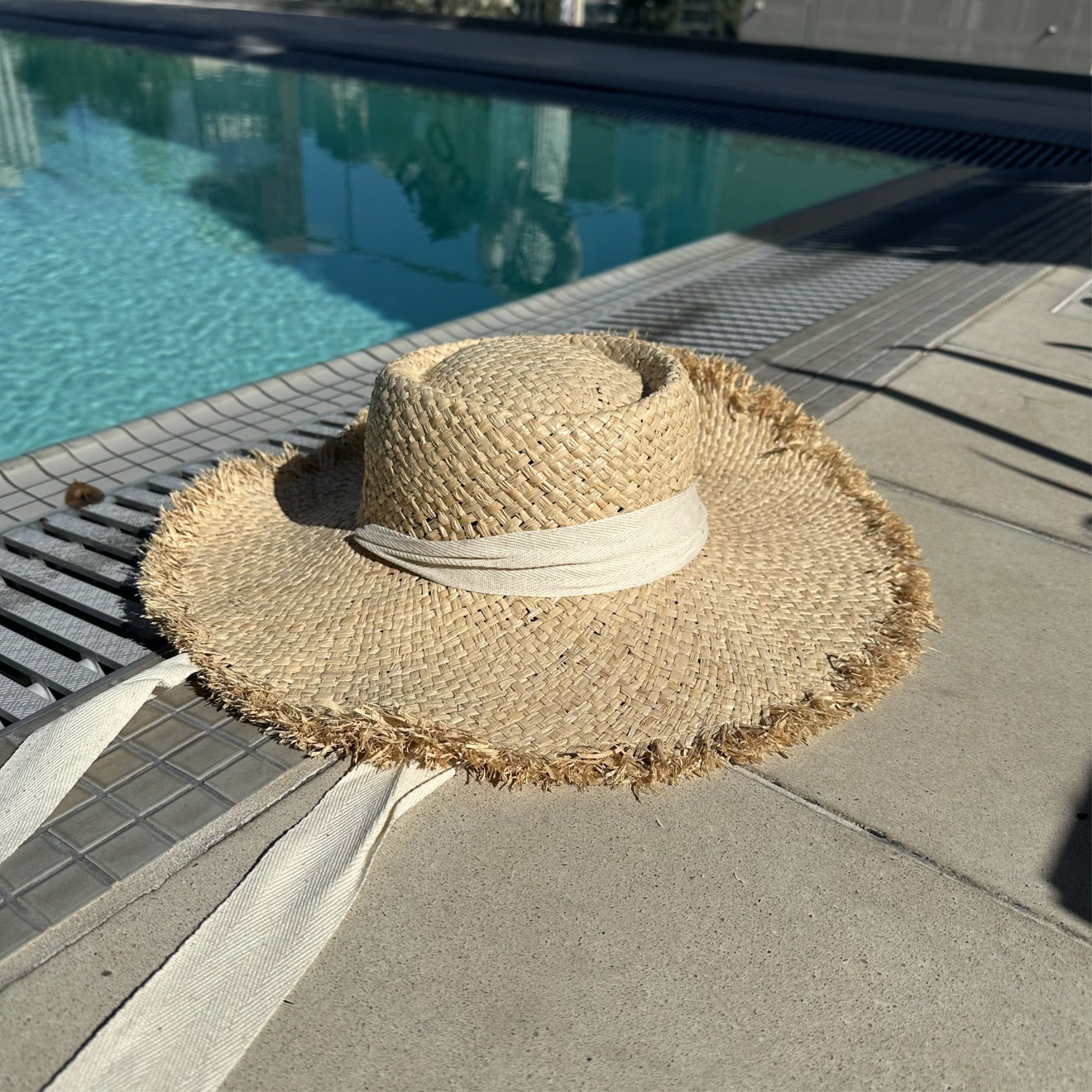 Frayed Edge Straw Rancher Hat with Ribbon Tie