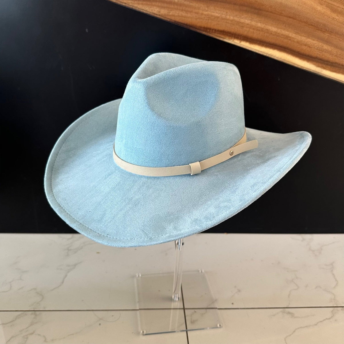 Vegan Suede Cowboy Hat with Leather Belt