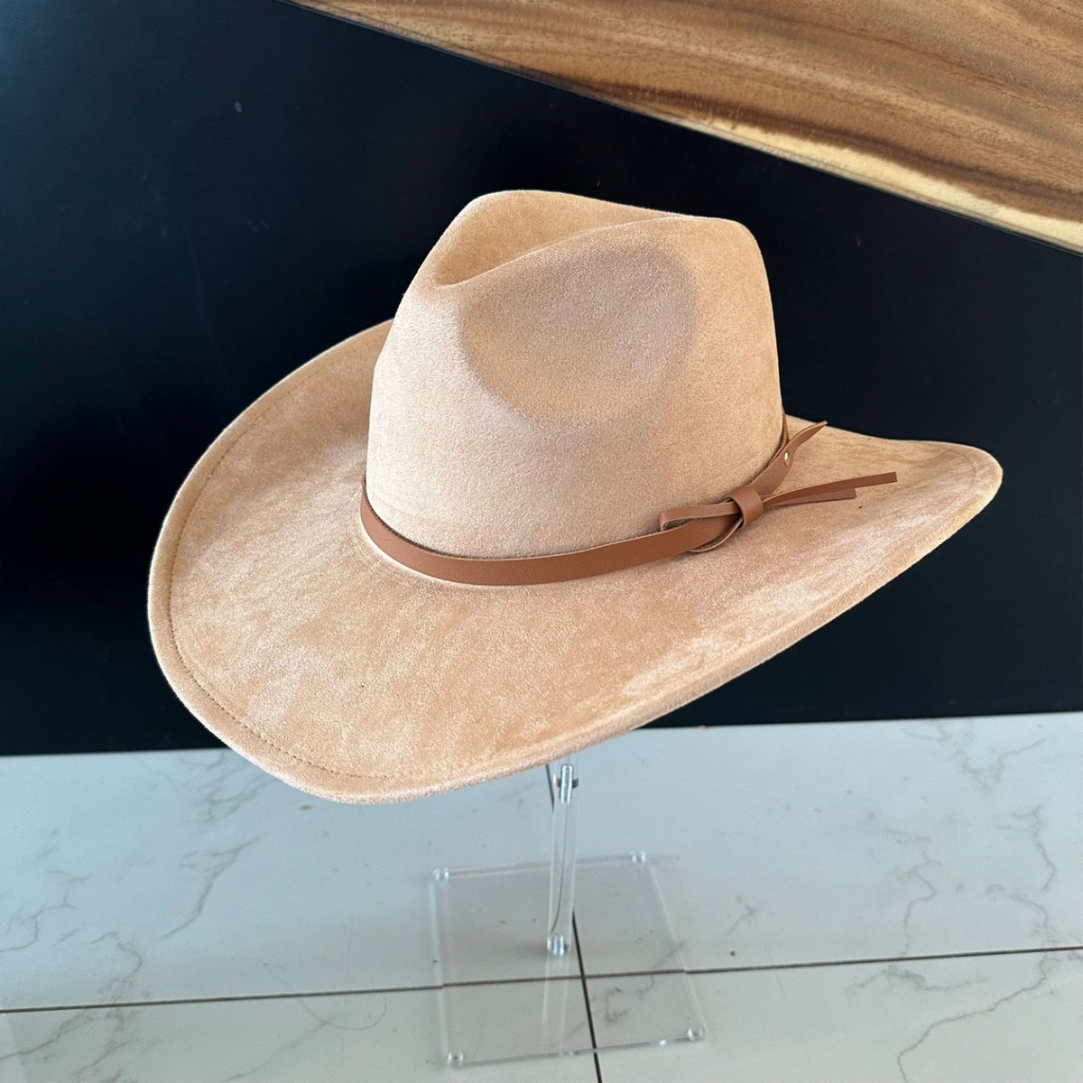 Vegan Suede Cowboy Hat with Leather Belt