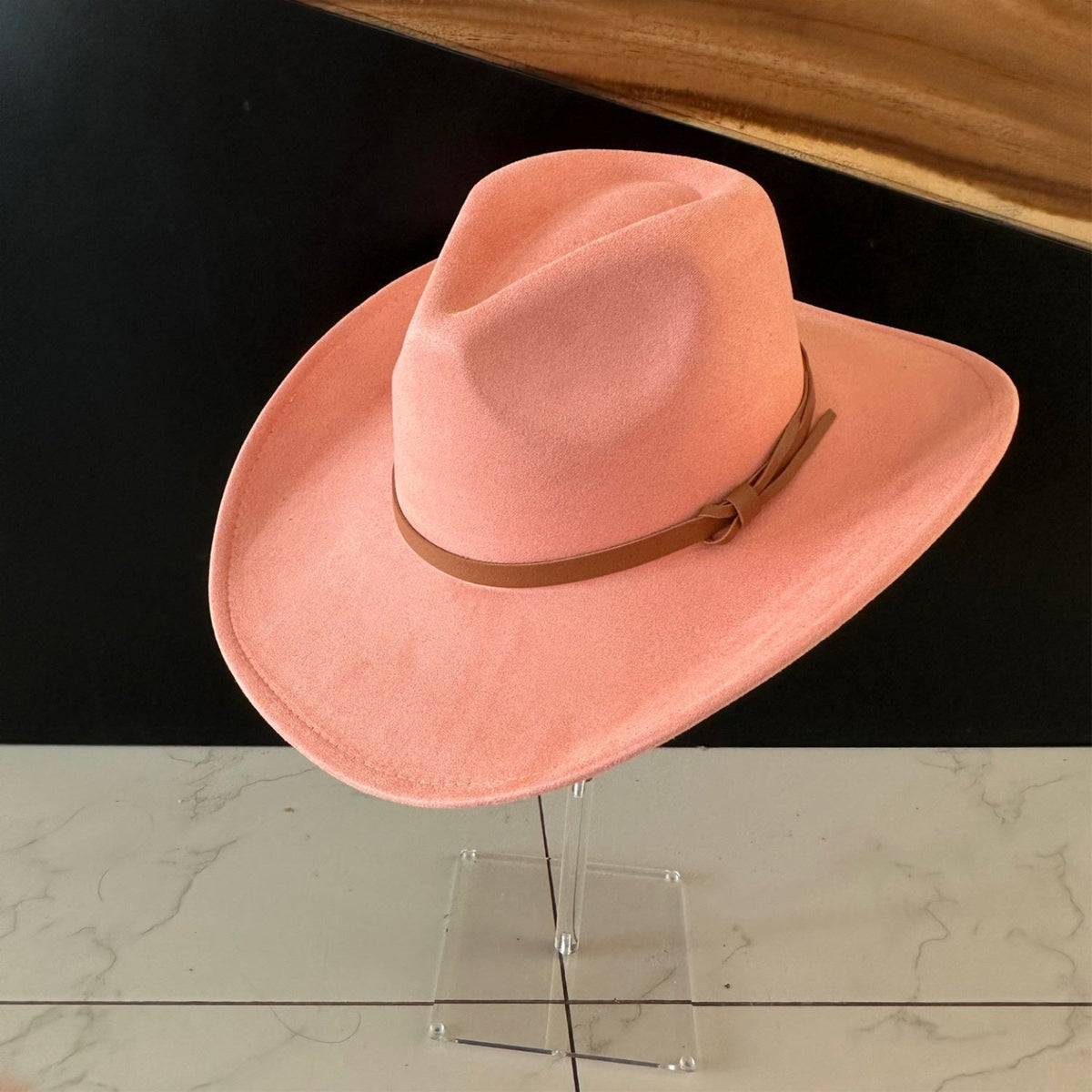 Vegan Suede Cowboy Hat with Leather Belt